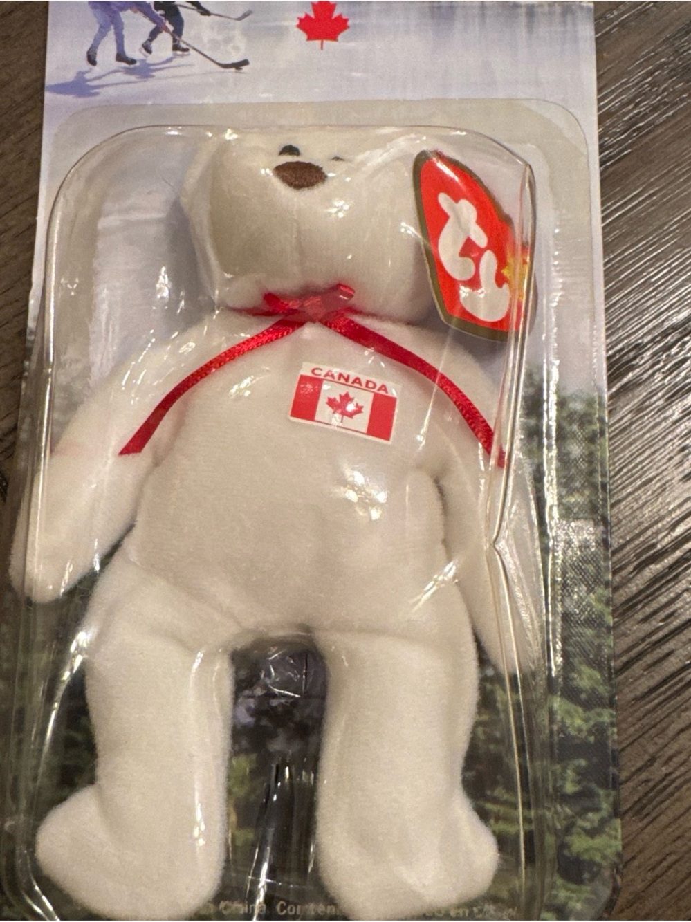 Ty White Plush Bear with Red Ribbon and Canada Patch vintage